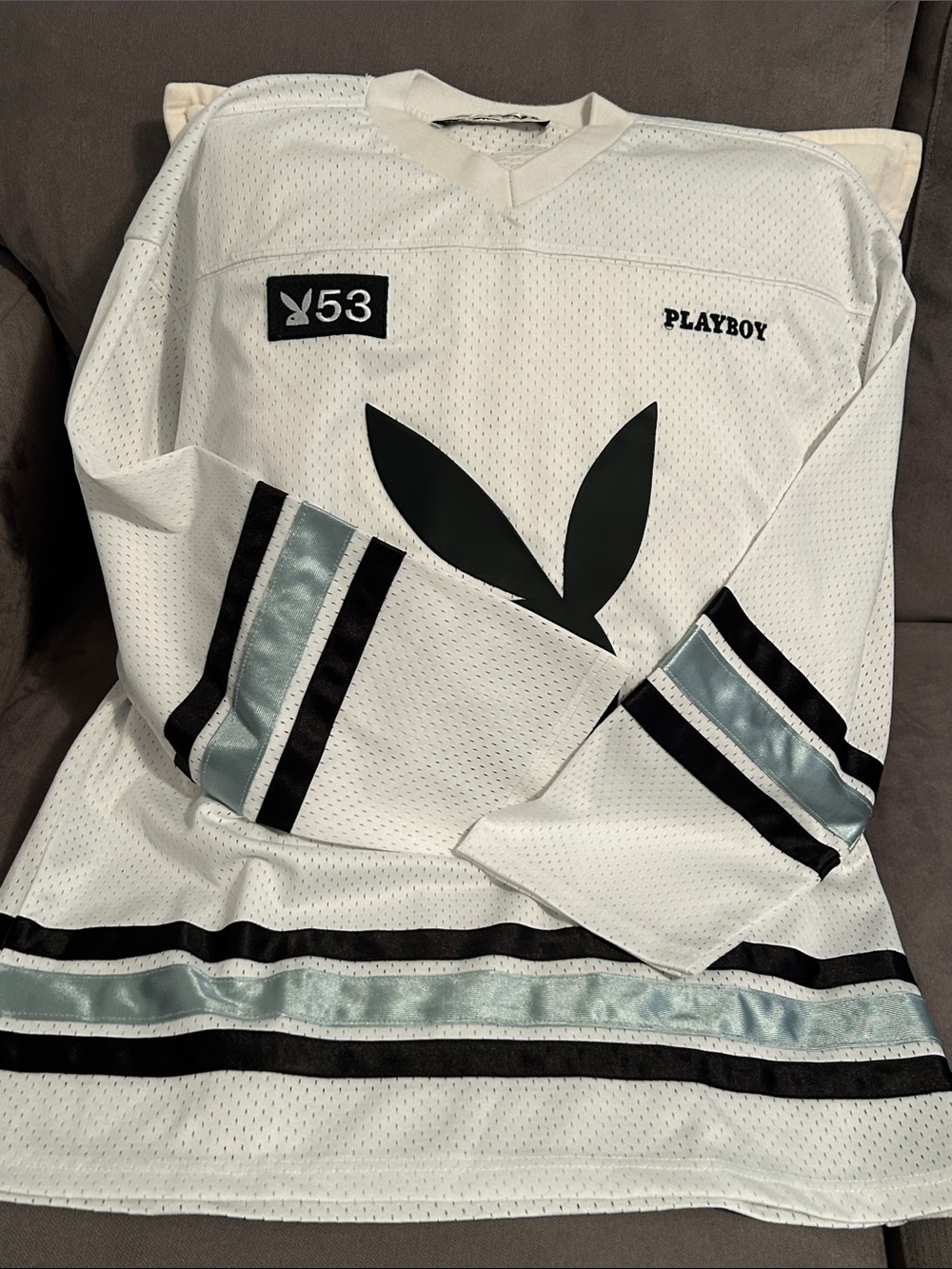 PLAYBOY by Pacsun Jersey with Black Bunny and Silver Stripes - Picture 4 of 5
